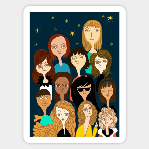 cute woman group Sticker by 9georgeDoodle